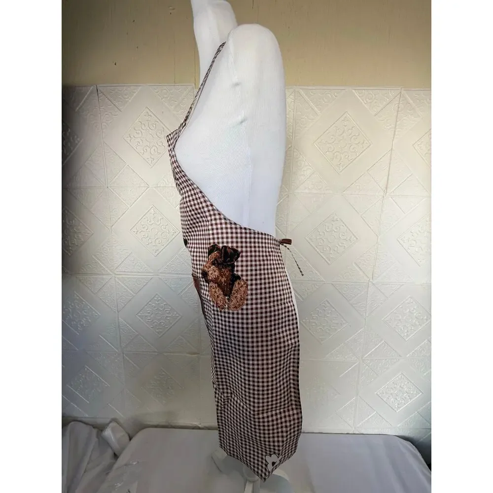 SKU2990 Bib Apron with Terrier Dog Big Pocket Brown & White NWOT